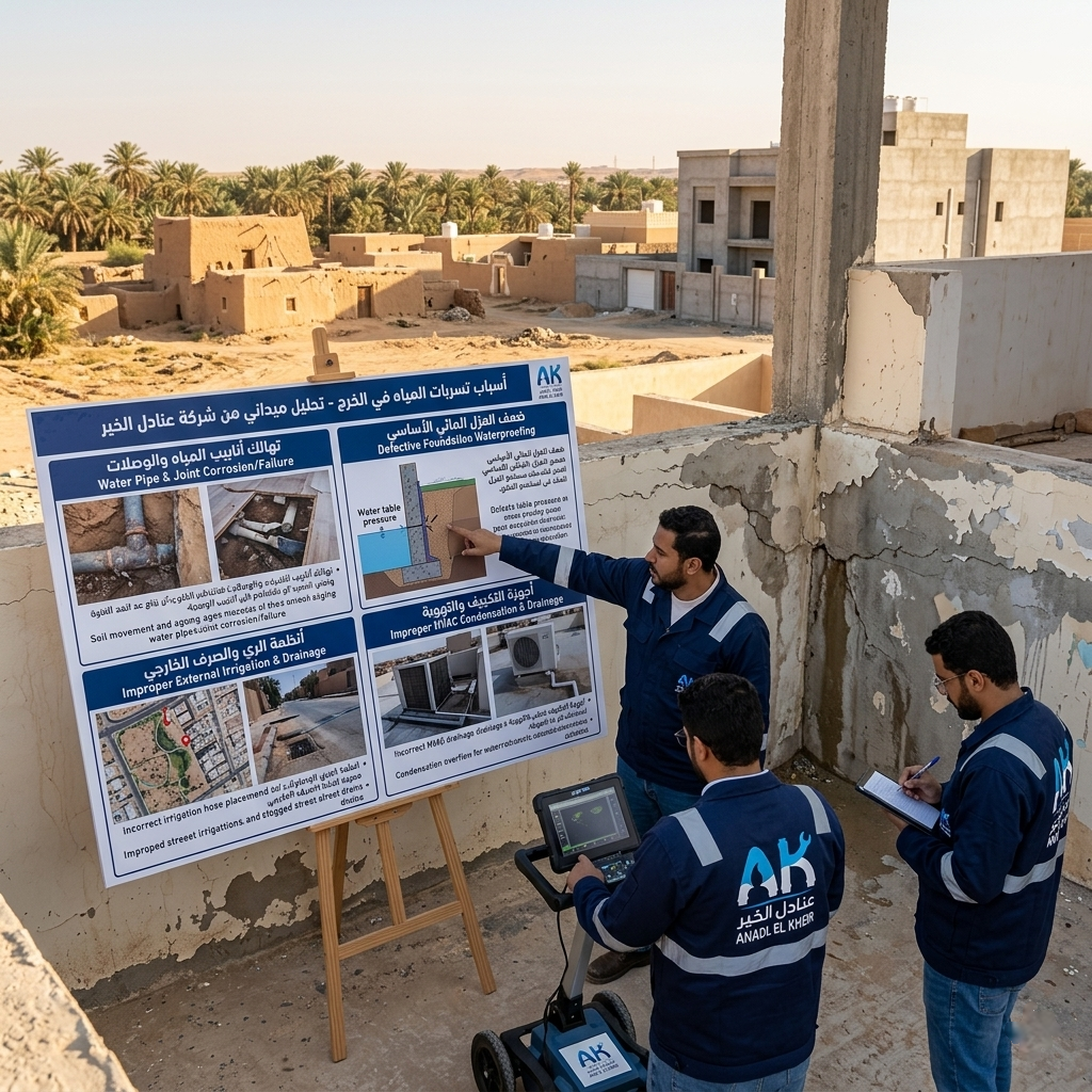 أسباب تسربات المياه بالخرج — عنادل الخير للمقاولات