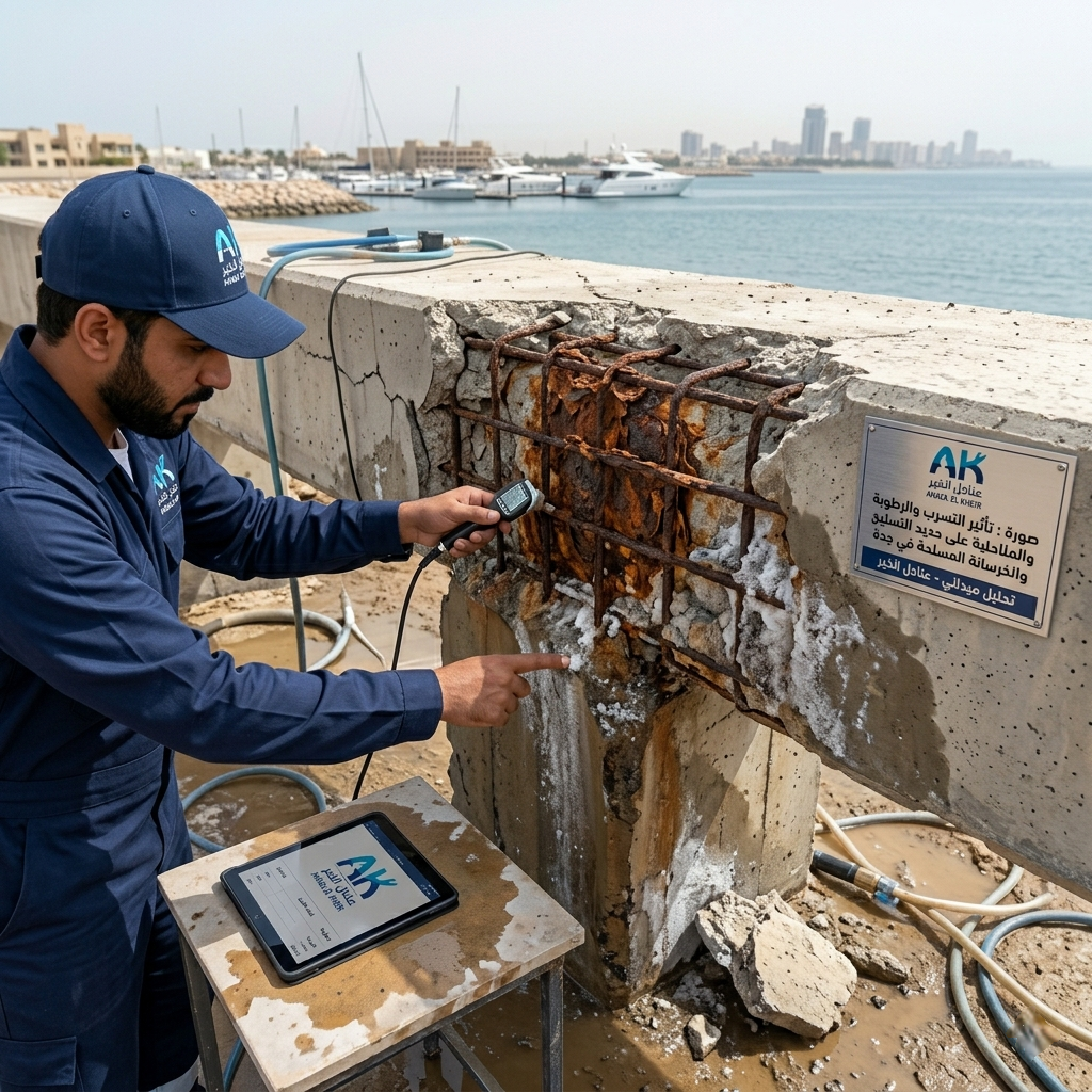 تآكل الخرسانة من التسربات في جدة — الخطر الإنشائي
