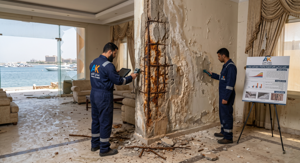 أضرار التسربات على الخرسانة الساحلية في جدة