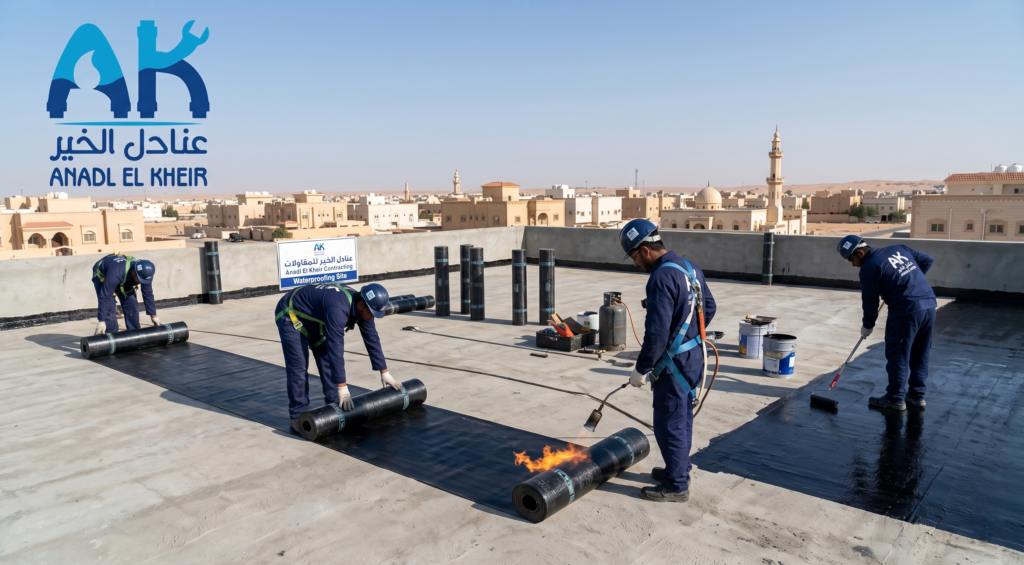 خدمة عزل الأسطح من تسربات المياه بالمجمعة – عنادل الخير للمقاولات
