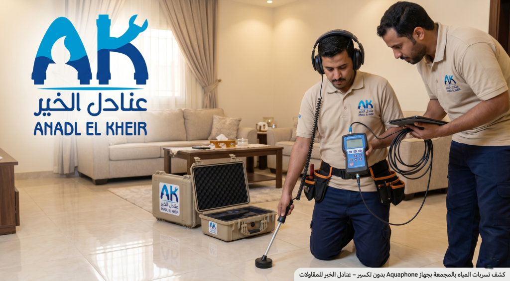 كشف تسربات المياه بالمجمعة بجهاز Aquaphone بدون تكسير – عنادل الخير للمقاولات