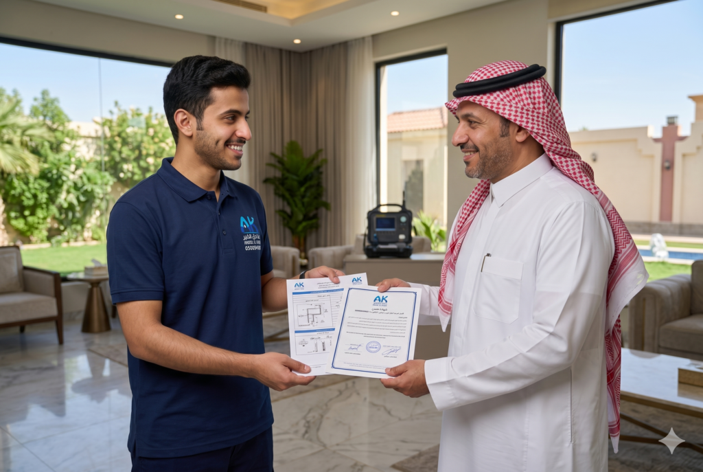 شهادة ضمان موثقة على كشف تسربات الغاز بالرياض – عنادل الخير للمقاولات – 0500949040