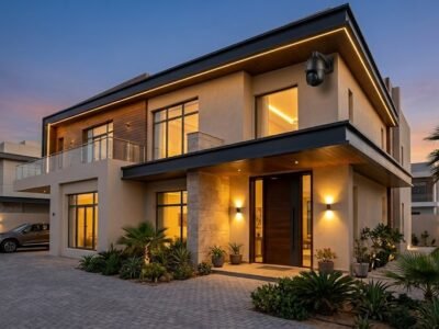 كاميرا مراقبة خارجية مثبتة على واجهة فيلا سعودية حديثة - عنادل الخير الرياض