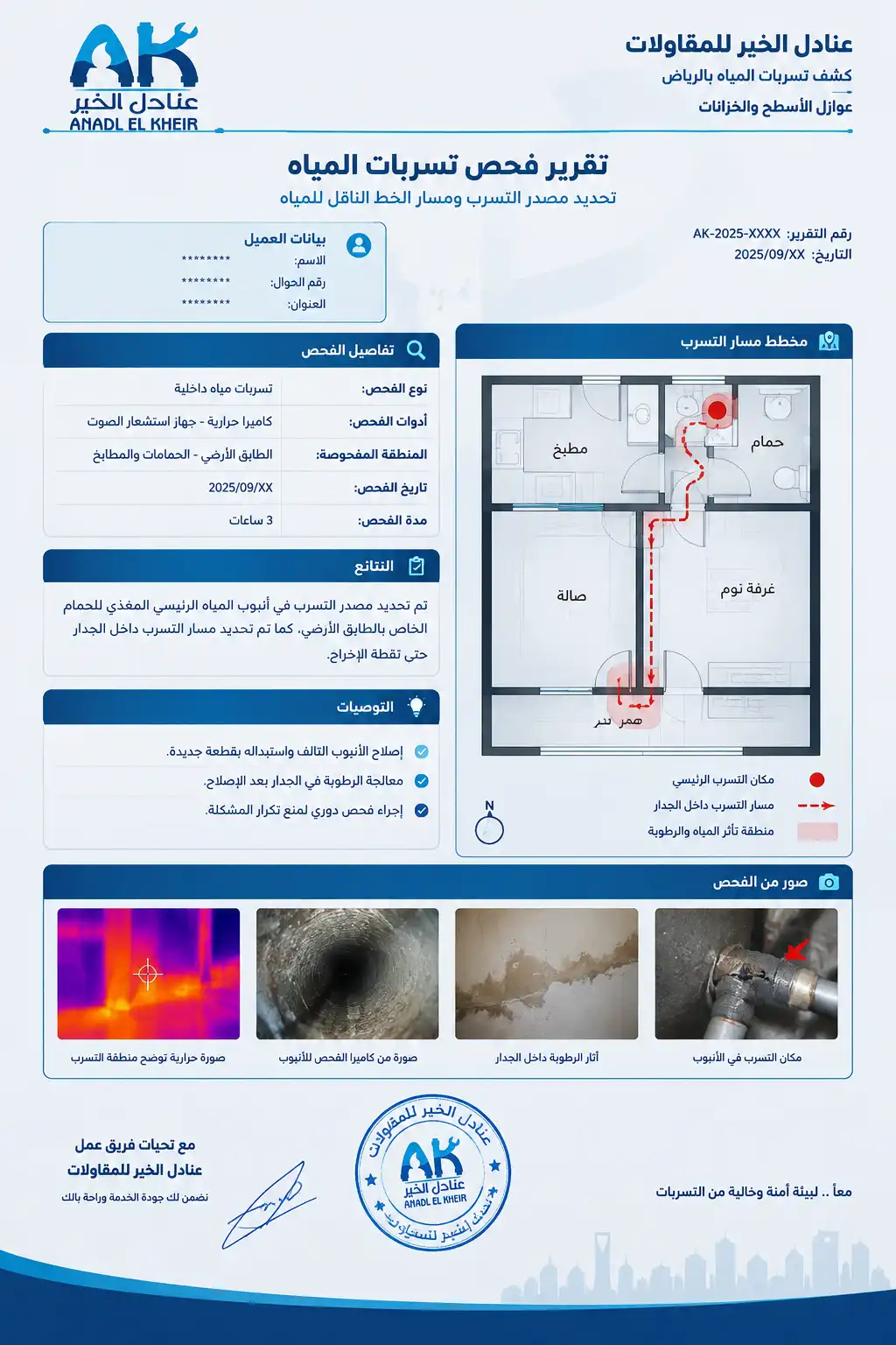 نموذج تقرير هندسي معتمد لكشف تسربات المياه بالرياض مقبول لدى شركة المياه الوطنية
